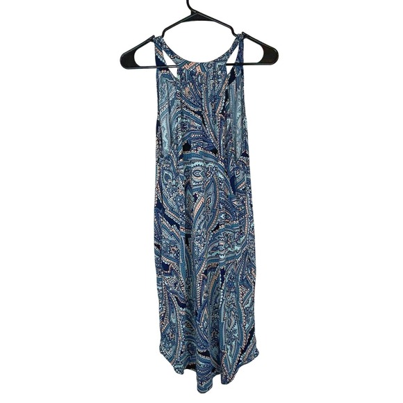 Y2K Banana Republic Paisley Dress Medium Blue Tank Knee Length Boho Cottage - Picture 2 of 9